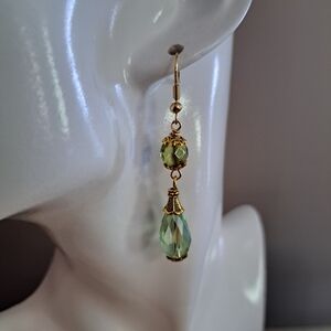 Handmade Crystal Dangle Earrings in Goldtone
